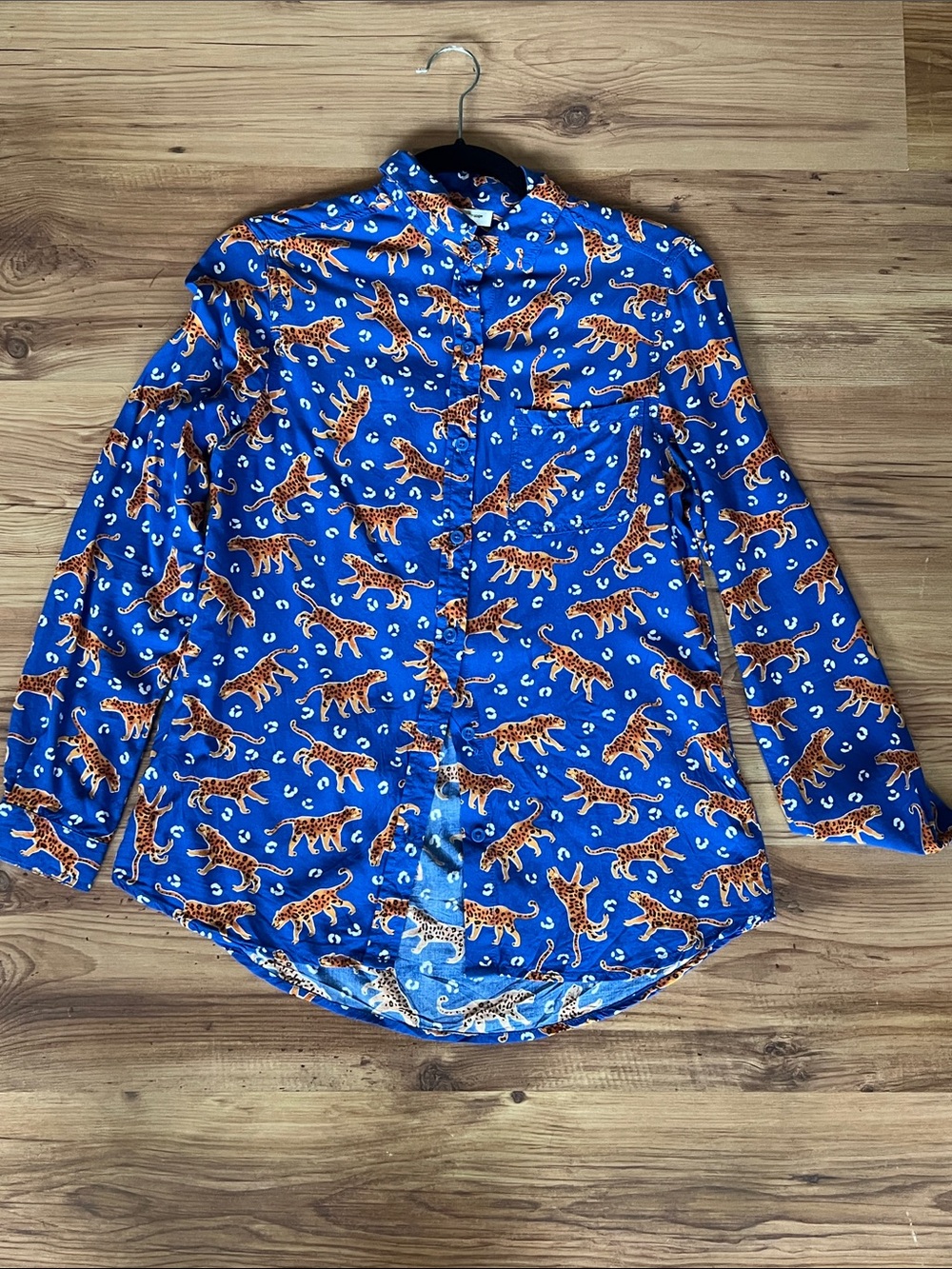 Blue Leopard Print womens Button-Up Shirt